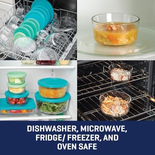 Anchor Hocking 12 Piece Glass Storage Containers with Lids (6 Glass Food Storage Containers & 6 Mixed Blue SnugFit Lids) - Image 2