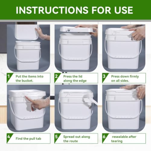 Square Clear Plastic Bucket Set - 4 Packs Airtight Storage Containers with Pressure Lids & Handle, Food Grade for Home & Outdoor (White, 1.3 gal) - Image 5