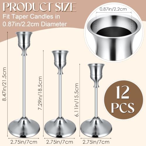 12PCS Silver Candlestick Holders, Metal Taper Candle Holder - Image 5