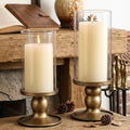 NITIME 2pcs Hurricane Candle Holder for Pillar Candles, Antique Brass Iron Candle Holders with Clear Glass Sleeve for Table Centerpieces, Pillar Candle Holders for Home, Wedding Decor by NITIME