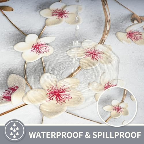 Rectangle Table Cloth,100% Waterproof Tablecloth Oil Proof Spill Proof Vinyl Table Cloth, Wipe Clean Plastic Table Cover for Dining, Camping, Indoor and Outdoor 54" x 102",Prunus Persica - Image 2