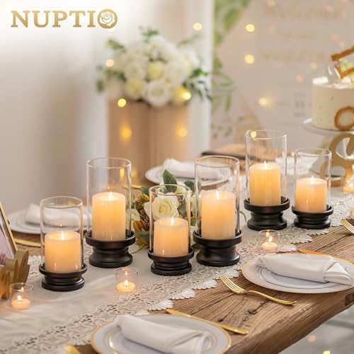 NUPTIO Hurricane Glass Candle Holder: Set of 2 Black Pillar Candle Holders with Glass Cylinder - Metal Pillars Candleholder for Halloween Thanksgiving Fireplace Living Room Decor (Pack of 2) - Image 2