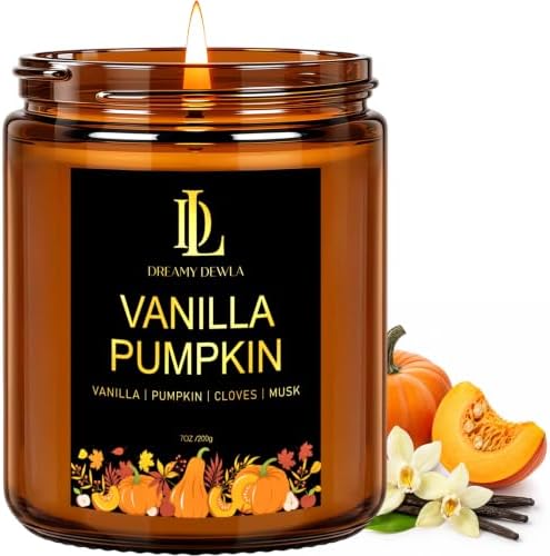DL DREAMY DEWLA Fall Candle, Vanilla Pumpkin Scented for Home, 7oz Soy Wax by DLDREAMYDEWLA