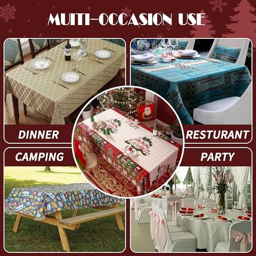 Christmas Rectangle Table Cloth,100% Waterproof Tablecloth,Christmas Decorations for Home, Vinyl Tablecloth Plastic Table Cover for Party，Picnic,Dining,Outdoor 54" x 120",Frosted Wreath - Image 6