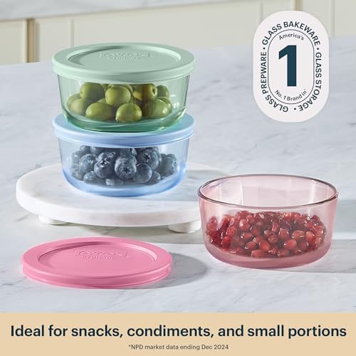 Pyrex Colors (3-Pack, Medium) Tinted Glass Food Storage Container Set, Blue - Image 3