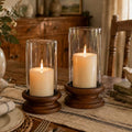 Hewory Hurricane Glass Candle Holders: 2PCS Wooden Brown Candle Holders by Hewory