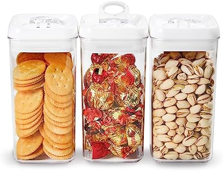 Felli Flip Tite Food Storage Container with Lid Airtight 4" Ring Seal Flip Top, Stackable Acrylic Canister Jar for Pantry Kitchen Counter, Snack Coffee Bean Granola Pet Treats Cracker Holder (1.2 L) by Felli
