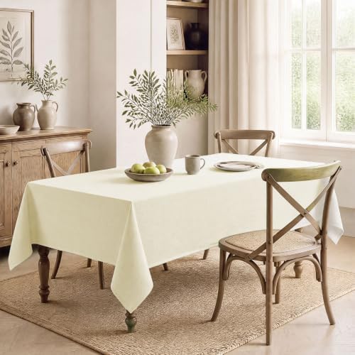 Veblandy Rectangle Tablecloth 52x70 inch Linen Textured Waterproof Table Cloth Stain and Wrinkle Resistant Washable, Decorative Fabric Table Cover for Outdoor and Indoor Use, Ivory - Image 7