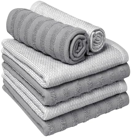 Bumble Premium Dish Cloths 13"x13" (6 Pack) | 100% Natural Ring Spun Cotton | 400 GSM | Highly Absorbent & Soft |Yarn Dyed & Solid Dyed Terry Dish Cloth Set - Grey - Image 5