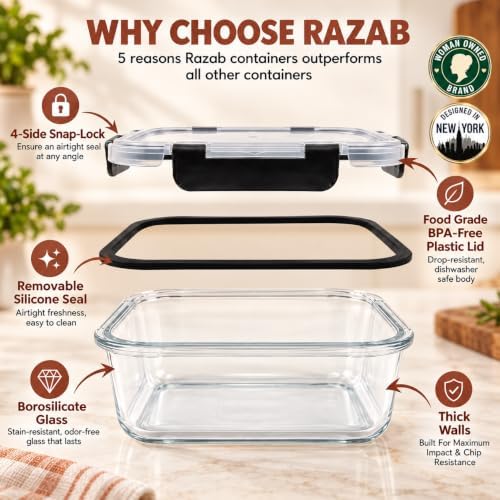 Razab 3 Pack (76/35 / 12.5) Oz Large Glass Storage Containers with Lids - Image 6