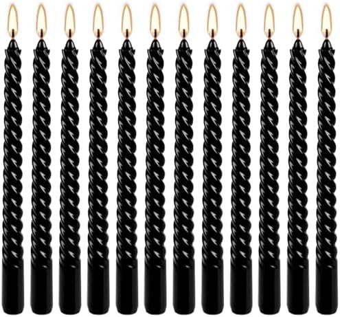 WPONSZU 10 Inch Black Spiral Taper Candle Set, 12 Pack Unscented Dripless Candlesticks for Halloween,Dinner,Party Brithday Wedding and Home Decoration by WPONSZU