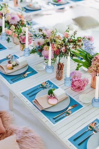 Vixdonos Glass Candlestick Holders Tealight Candle Holders for Table Centerpieces, Wedding Decor and Dinner Party (6 Pcs, Light Blue) - Image 6