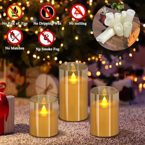 wemarry Flameless Candles 4" 5" 6" Acrylic Glass Pillars 3" Diameter Battery Operated Flickering Candles Include 8-Key Remote with Timer Function 400+ Hours (Amber, Warm Light 6 Pack) - Image 2