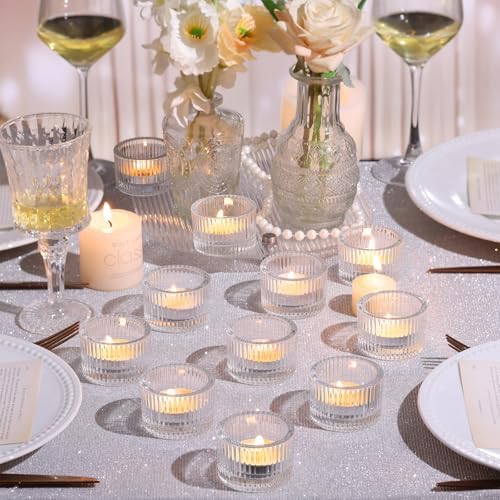 NITIME 30Pcs Clear Tealight Candle Holder with 32pcs Tea Light Candles, Ribbed Votive Candle Holders Glass for Table Centerpiece, Wedding Decor, Home and Holiday Decor - Image 5