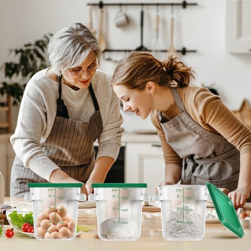 4 pcs 4qt Food Storage Containers with Lid, Square Clear Commercial Food Storage Containers with Handle and Scale for Food Storage in Home Kitchen & Dining (Green) - Image 6