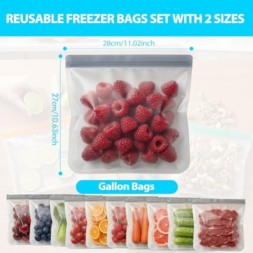 10 Pack Reusable Gallon Freezer Bags, Leakproof Food Storage Bag BPA Free Healthy Food Storage Contaizers, Reusable 1 Gallon Bags, Freezer Bag for Meal Prep Food Storage Home Fridge (Gray, 10Gallon) - Image 4