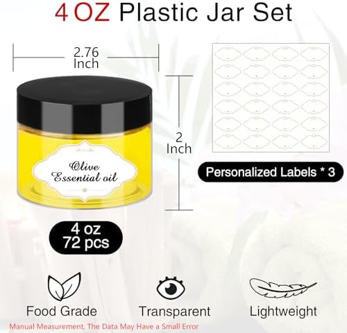 PeacePeo Plastic Jars with Lids 4 OZ, 72 Pack Clear Slime Containers - Image 2