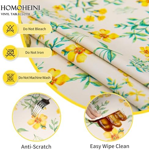 Rectangle Table Cloth,100% Waterproof Tablecloth Oil Proof Spill Proof Vinyl Table Cloth, Wipe Clean Plastic Table Cover for Dining, Camping, Indoor and Outdoor 54" x 120",Yellow Flower - Image 3