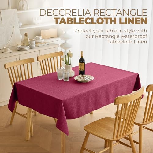 Decorelia Christmas Red Waterproof Faux Linen Rectangle Tablecloth, Spillproof Outdoor Reusable Table Cloth for Patio,Holiday,Banquet,Party,Buffet Dinner (Oblong,60 x 120 Inch (10-12 Seats),Burgundy) - Image 2
