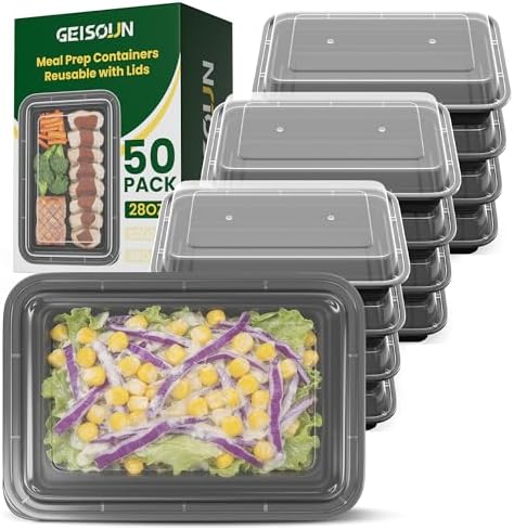 100 Pack 28oz Meal Prep Containers Reusable with Easy Open Lids, Sturdy Leakproof Food Safe, To Go Take Out Plastic Food Storage Containers with Lids, Microwave Freezer Dishwasher Safe, Black by Unknown