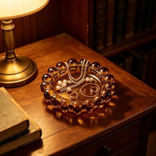 khtumeware Large Amber Bubble Glass Candle Dish – Modern Clear Glass Candle Holder for Tealights & Diffusers, Decorative Tray for Home & Tabletop Decor（1 Pack） - Image 4