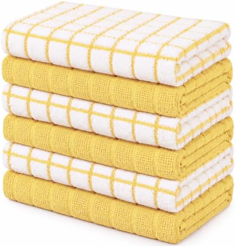 Bumble Kitchen Towels (6-Pack), 16"x28", 100% Cotton Dish Towels - Yellow by BumbleTowels