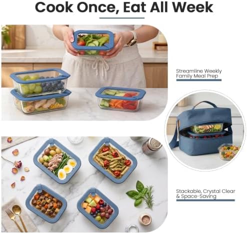 Taree Glass Food Storage Containers with Glass Silicone Lids,22/35oz, Blue - Image 7