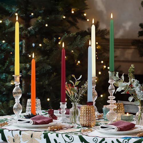 YOROXRG 24 Colored Taper Candles, 7-8 Hours Burn Time, Unscented, Smokeless and Dripless, 0.75 x 10 Inch Dinner Candle Set for Household, Wedding, Party and Home Décor Candlesticks - Image 4