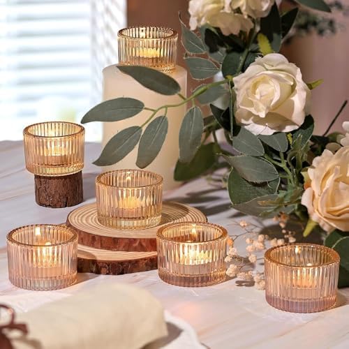 HAVITI 18 Pack Gold Tealight Candle Holders with Candles, Glass Votive Set - Image 6