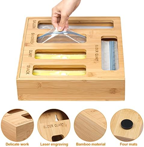 DUJEN Plastic Bag Organizer for Drawer, Bamboo Food Storage Bags Container Organizer with Slider, Baggie Bags Storage for Drawer Compatible with Gallon, Sandwich Variety Size Bags - Image 6