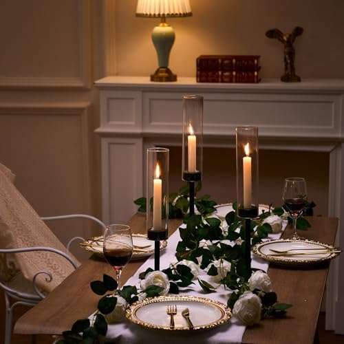 Black Hurricane Glass Candle Holders Set of 6 Tall Taper Candlestick Holder - Image 4