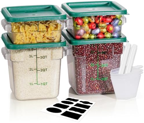 2QT&4QT NSF Food Storage Containers: 8 PCS[Food Grade] [Hot&Cold Resistant] Commercial Clear Square Food Storage Containers with Scales Handles for Home Restaurant Kitchen(BPA FREE) by SVKLHY