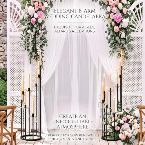 8 Arms Candelabra Candle Holder for Wedding Decorations, 33.8 inches Tall Metal Candlesticks Holder for Table Dinner Party Valentines Day Fireplace Decoration (2, Black&Gold Set) - Image 7