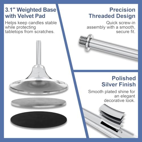 NLBTW Silver Candlestick Holders, Metal Taper Candle Holder, Set of 3 - Image 6
