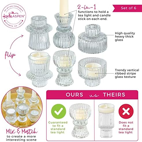 Kate Aspen Vintage Ribbed Glass Black Candlestick Holders, Pillar Candle, Tealight & Votive Candle Holders (Set of 6, 3 Assorted Sizes), Dining Table Decor, Shelf Decor, Centerpiece - Image 5