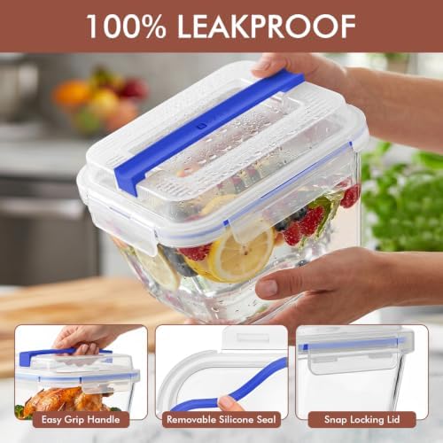 Razab 2700ml / 91oz / 11.5 Cups Large Glass Food Storage Container with Lid - Leakproof Glass Meal Prep Container for Roasting & Storing Leftovers, Glass Lunch Container, Microwave & Oven Safe - Image 3