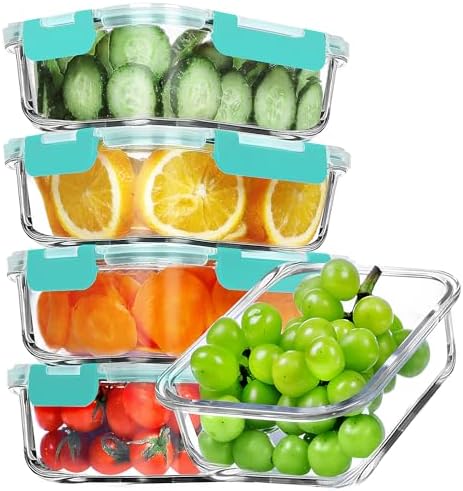 VERONES 5 PACK 36 OZ Glass Meal Prep Containers Set with Lids, Green by VERONES