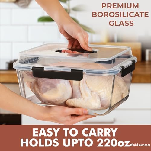 Razab 6500ml / 220 Oz / 28 Cups Extra Large Glass Food Storage Containers with Lids - Leakproof Glass Meal Prep Containers with Locking Lids for Roasting & Storing Leftover - Microwave & Oven Safe - Image 2