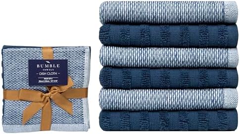 Bumble Premium Dish Cloths 13"x13" (6 Pack) | 100% Natural Ring Spun Cotton | 400 GSM | Highly Absorbent & Soft |Yarn Dyed & Solid Dyed Terry Dish Cloth Set - Blue - Image 3