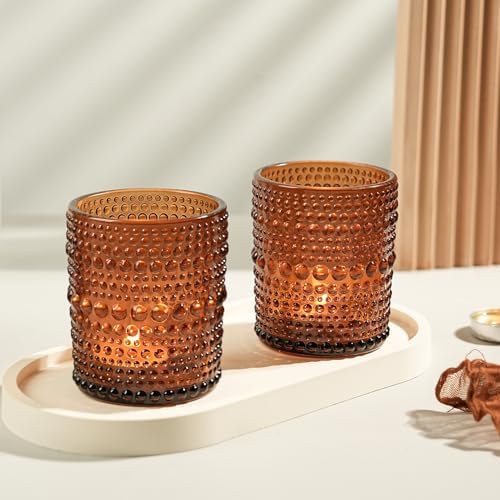 12pcs Votive Candle Holder, 2.7 * 3.5in Large Amber Glass Tea Light Candle Holders Bulk, DIY Wax Filling Romance Tealight Candle Holders for Home Table & Christmas - Image 7