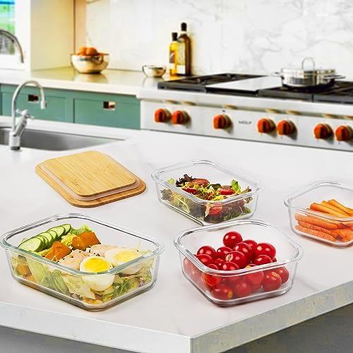 Vtopmart 4 Pack Glass Food Storage Containers with Bamboo Lids Meal Prep - Image 7
