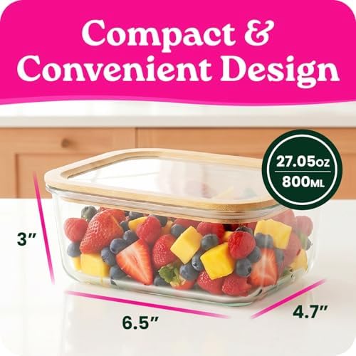 4-Pack Glass Food Storage Containers with Glass Lids & Bamboo Rim – Plastic Free 27 Oz Glass Meal Prep Containers for Lunch, Eco Friendly Airtight Food Storage, Microwave & Oven Safe - Image 2