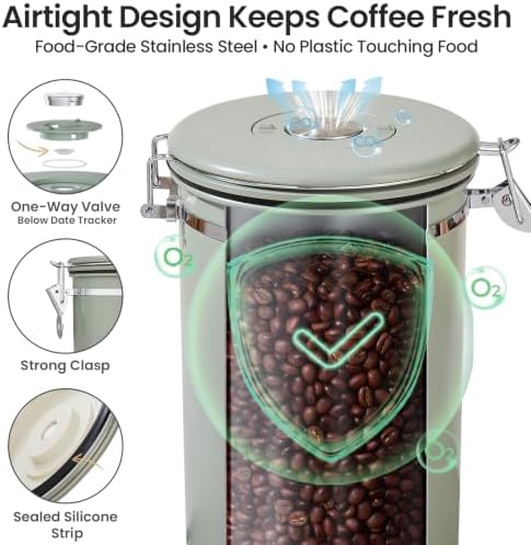 Veken Coffee Canister,39OZ, 2.2lbs,Large Airtight Stainless Steel Container - Image 5