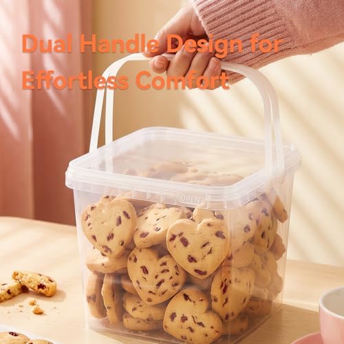Bucket with Lid - 4 Packs Square Clear Plastic Storage Containers, Food Safe with Handle, Airtight Pressure Lids for Kitchen & Home (Mixed Colors, 1.3 gal) - Image 2