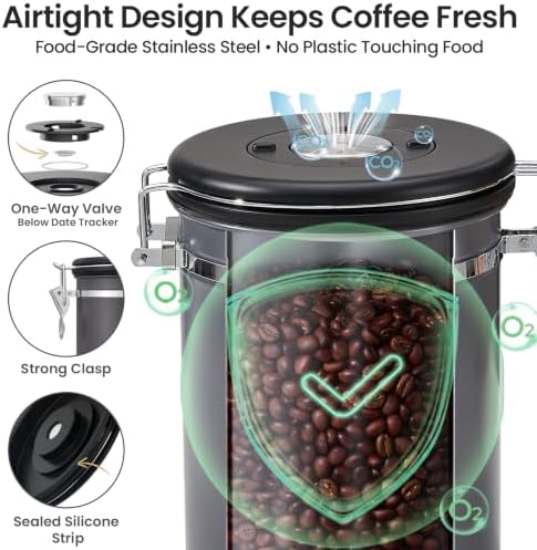 Veken Coffee Canister, Airtight Stainless Steel Food Storage Container,22OZ - Image 3