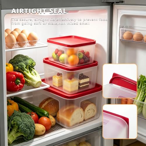Plastic Food Storage Containers with Lids Airtight - Large Meal Prep Containers Reusable for Freezer - Bread Box for Cookies, Sandwich, Cake & Muffin, Leak-Proof & Stackable, Square, 3 Pcs - Image 6