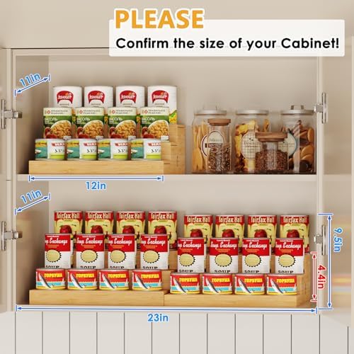 2-Pack Expandable Bamboo Can Organizer for Pantry Display, Holds 48 Cans - Image 3