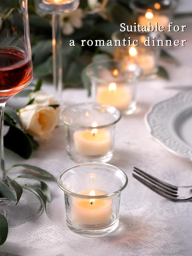 LETINE 24pcs Clear Tealight Candle Holder & 24pcs White, Smokeless, Unscented Soy Wax Tea Candles - Votive Candle Holders, Tea Lights Candles for for Spring Decorations,Weddings Decor - Image 5