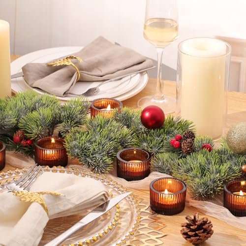 NITIME 30Pcs Ribbed Amber Votive Candle Holders for Fall Table Decor, Amber Tea Light Candle Holders with 32pcs Tea Light Candles for Wedding Decor, Home Decor and Party Decor - Image 6