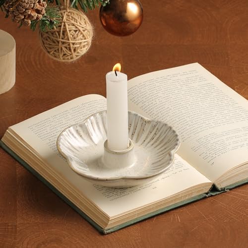 Ceramic Taper Candle Holder, 4.72 in Polished Round Base Tray by QNMUSUNC